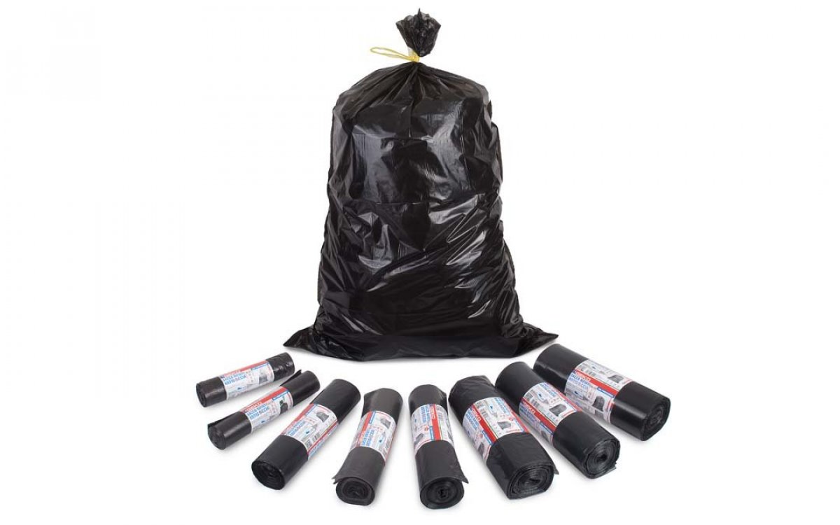 Sacco rifiuti in PPL PROFESSIONALE colore NERO peso 75 gr a sacco misura 80X110 cm in rotolo da 10 pezzi con laccio POLIPUGLIA
