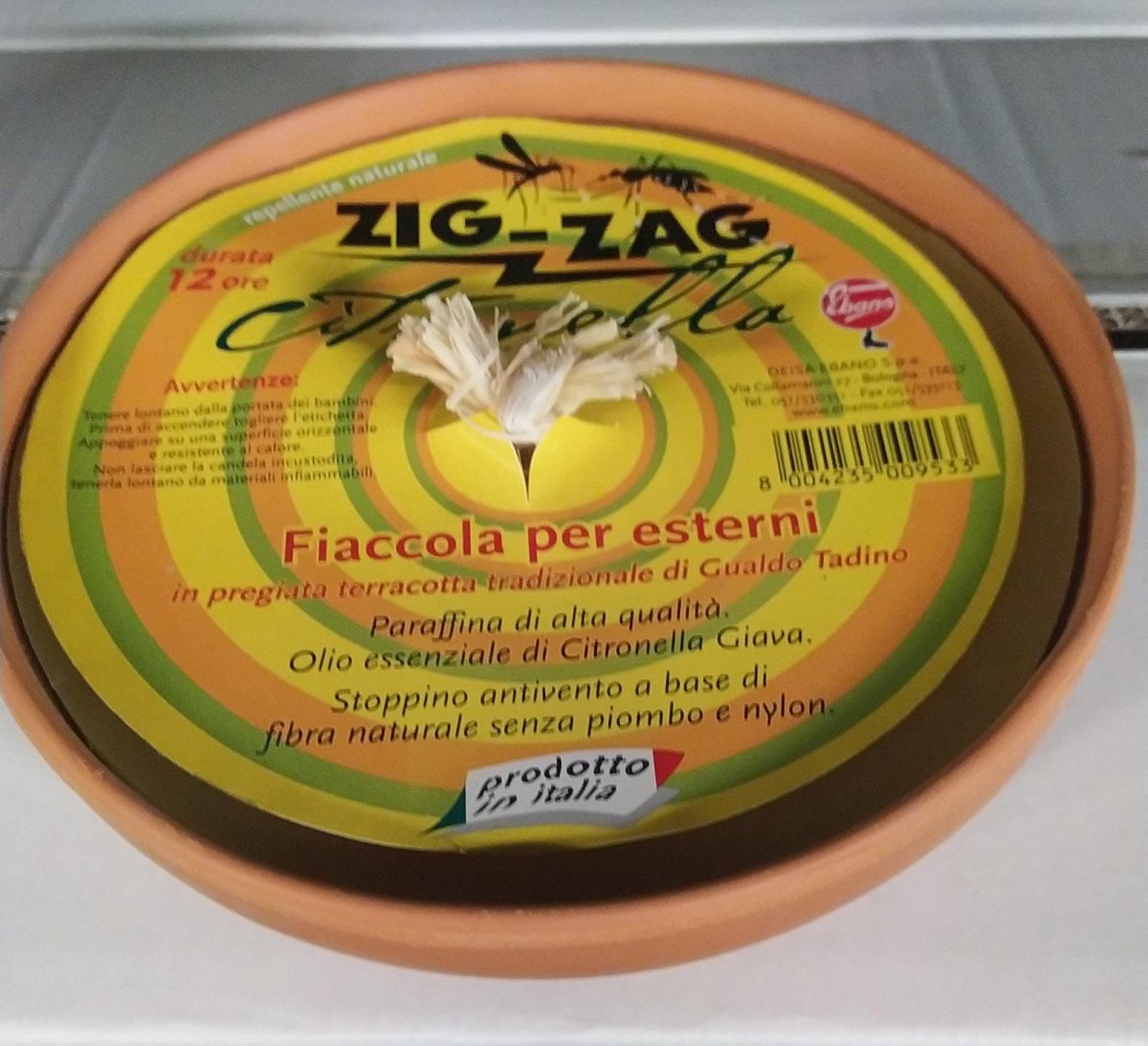 Insetticida per Zanzare a Fiaccola in terracotta per Esterni diametro 18 cm DURATA 12 ORE Zig Zag