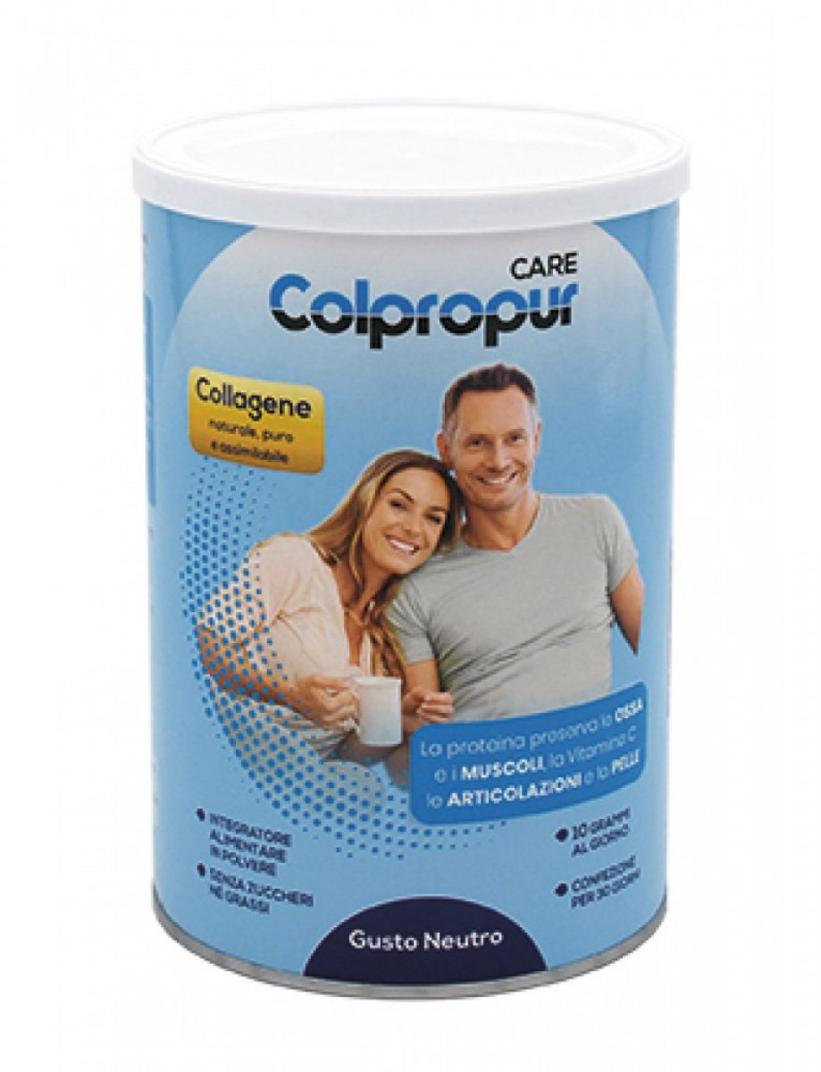COLPROPUR CARE - Collagene naturale e bioattivo - 330 g Integratore alimentare funzionale a base di collagene idrolizzato e vitamina C che mantiene in buona salute articolazioni, ossa, denti e pelle. Barattolo da 330 g.