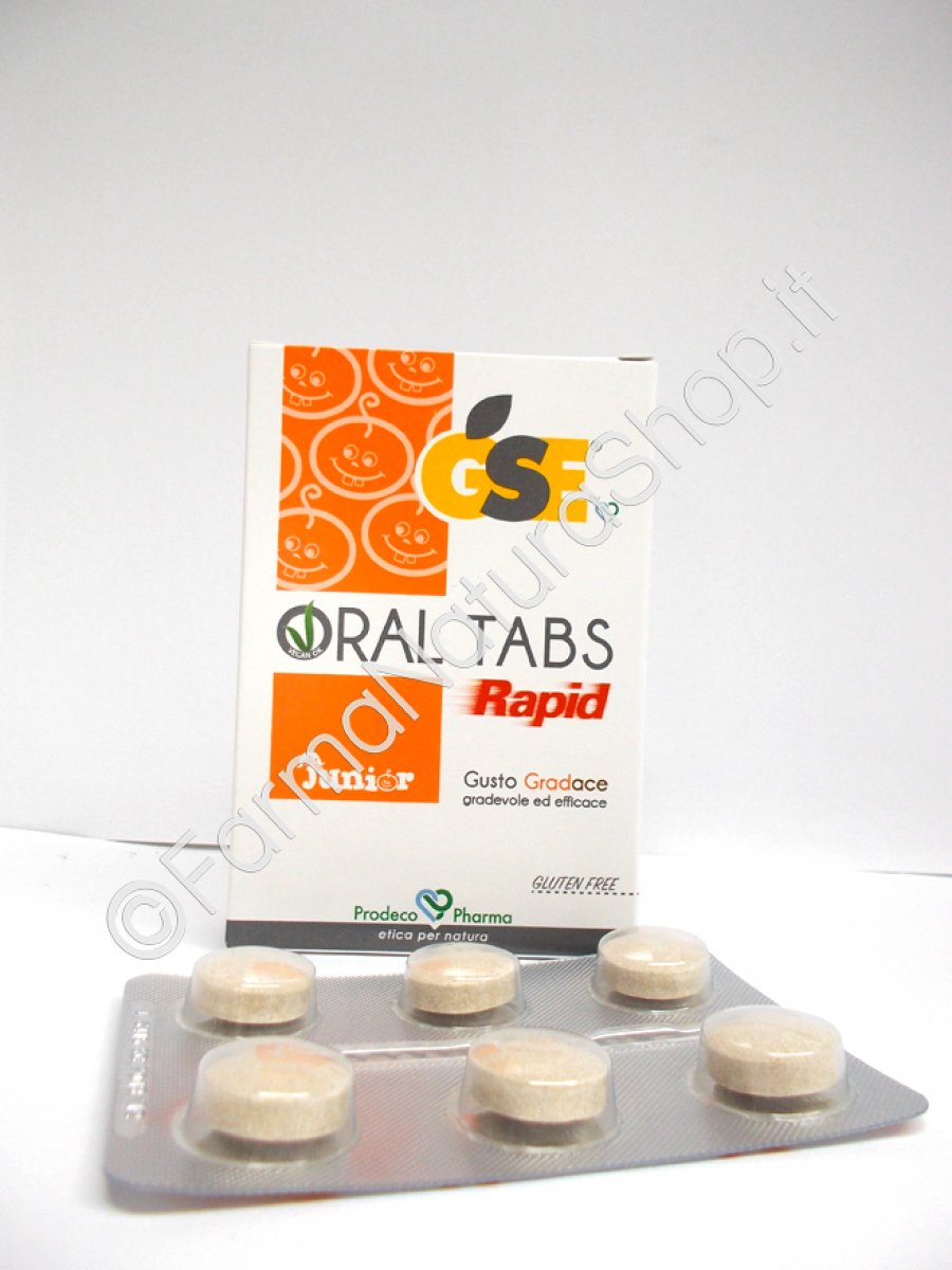 GSE ORAL TABS RAPID JUNIOR  - Prodeco Pharma Dispositivo Medico per il trattamento e la prevenzione degli stati infiammatori della mucosa orofaringea, quali faringiti, tonsilliti, mal di gola, tosse irritativa. Confezione da 12 compresse.