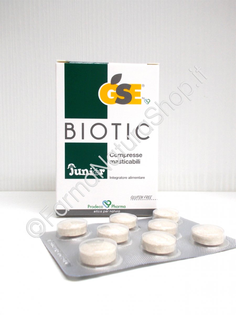 GSE Biotic JUNIOR Compresse masticabili - Prodeco Pharma GSE Biotic Junior è L'ALTERNATIVA NATURALE agli antibiotici di sintesi e alle cure cortisoniche, EFFICACE e priva di effetti collaterali. 24 compresse