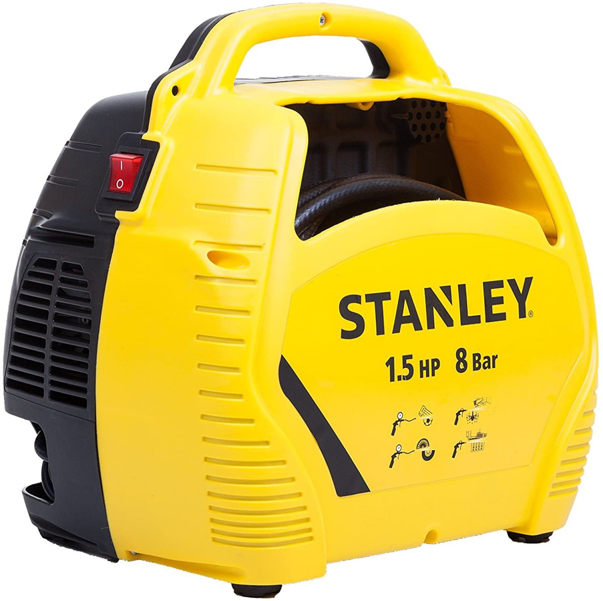 Stanley Compressore d'aria con acessori, 1.5 HP fino a 8 Bar, 1100 W, 230 V, Rumorosità 97 dB, Giallo/Nero 