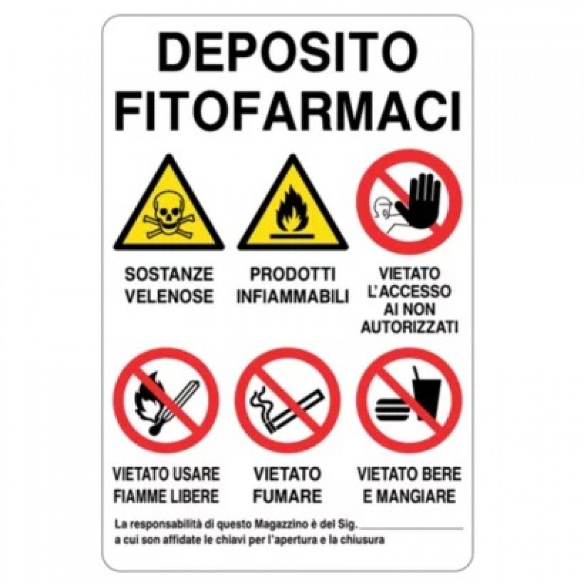 Cartello deposito fitofarmaci con pericoli e divieti in alluminio 200 x 300 mm db