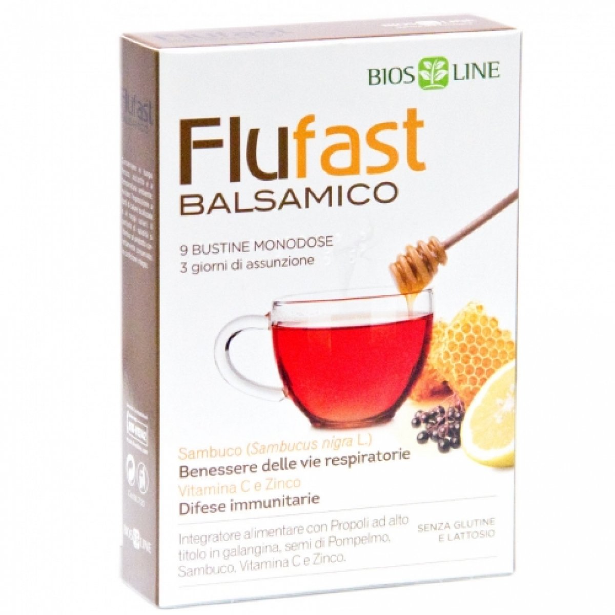 APIX® PROPOLI Flufast BALSAMICO - Bios Line Contro i disturbi della stagione fredda, sollievo immediato da influenza e raffreddore. 9 bustine monodose.