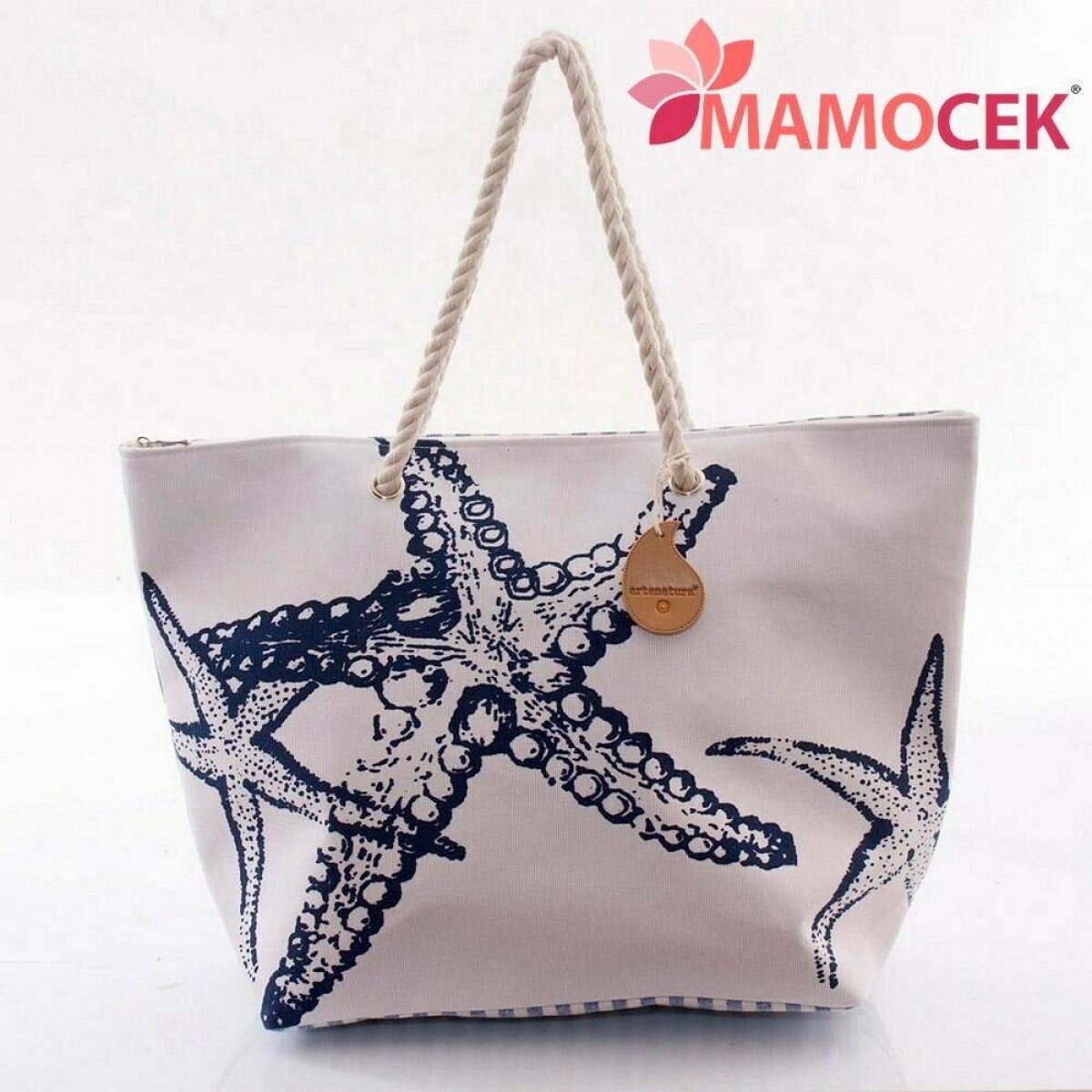 BORSA Mare tela spiaggia estate bianco stella L.54 h37 borsone sacca teli giochi 