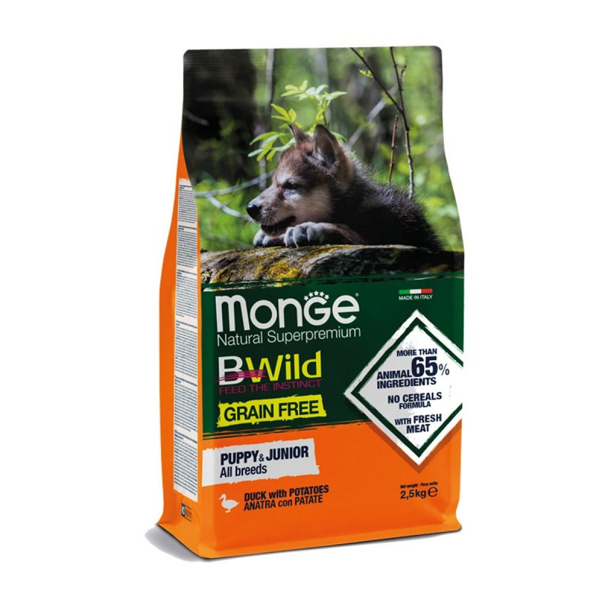 MONGE CANE B-WILD GRAIN FREE ALL BREED PUPPY ANATRA PATATE 2,5KG