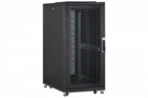 ARMADIO RACK 19 26 UNITA' LINEA SERVER (A)1342 x (L)600 (P)1000MM. COLORE NERO CON PORTA TRAFORATA E RUOTE