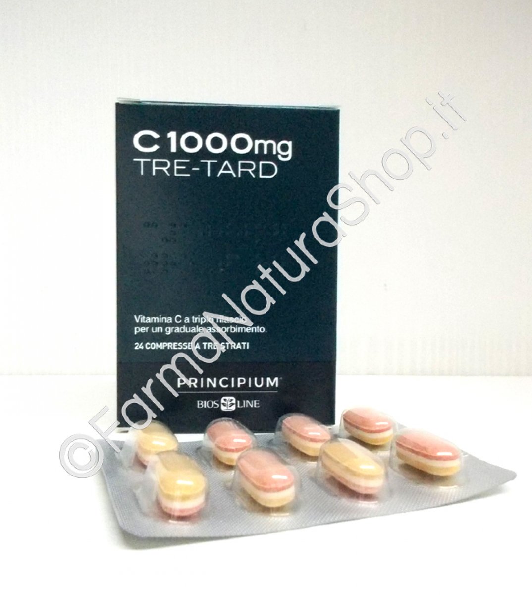 PRINCIPIUM C 1000mg TRE-TARD - Bios Line C 1000mg TRE-TARD è un integratore ad alto dosaggio di Vitamina C, che contribuisce alla normale funzione del sistema immunitario e alla protezione delle cellule dallo stress ossidativo. 24 compresse gastroresistenti.