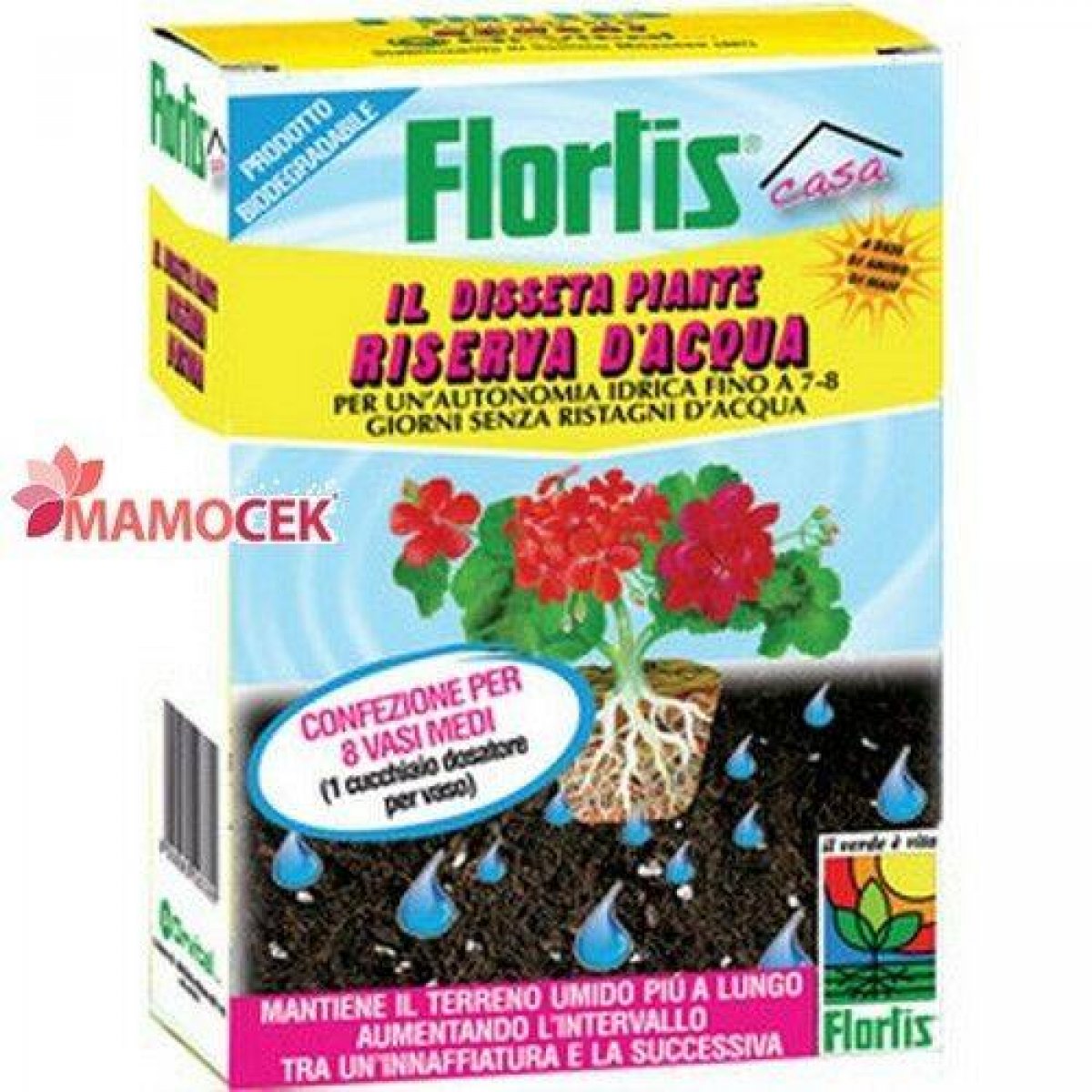 FLORTIS Il disseta piante granulare. Granuli solubili, riserva d'acqua per piante in vaso conf. 50 gr