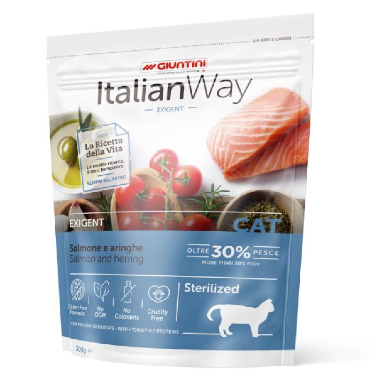 ITALIAN WAY STERILISED alimento per gatti adulti SALMONE E ARINGHE 300 gr 
