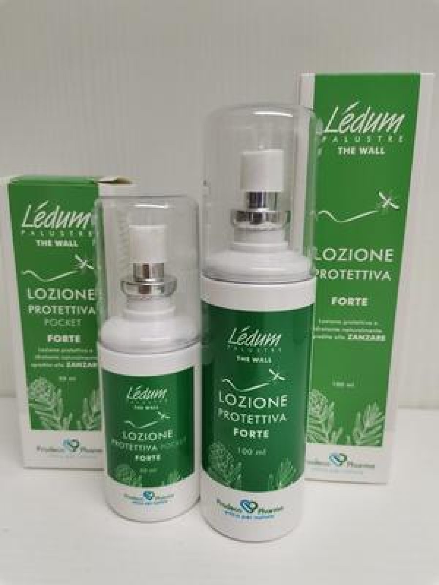 LEDUM THE WALL Lozione Protettiva 100 ml + Lozione Protettiva 50 ml - Prodeco Pharma LEDUM THE WALL Lozione Protettiva Totale, a base di Ledum Palustre, oli essenziali di Geranio, Noce Moscata e Eucalipto. Flacone spray da 100 ml + flacone spray da 50 ml.