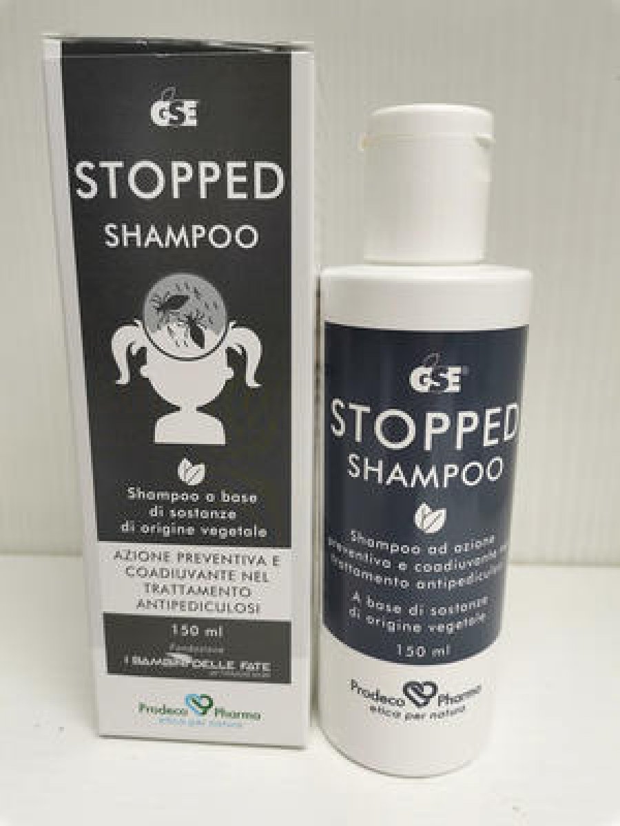 GSE STOPPED Shampoo - Prodeco Pharma GSE STOPPED Shampoo è un prodotto preventivo antipediculosi con principi vegetali, che determinano un “effetto barriera” e impedendo alle lendini di ancorarsi al capello. Flacone 150 ml