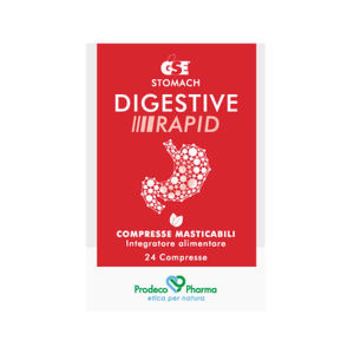 GSE Stomach•Digestive Rapid - Prodeco Pharma Una sinergia di estratti e polveri vegetali, enzimi e oli essenziali ad alta concentrazione per favorire il processo digestivo. 24 compresse masticabili.