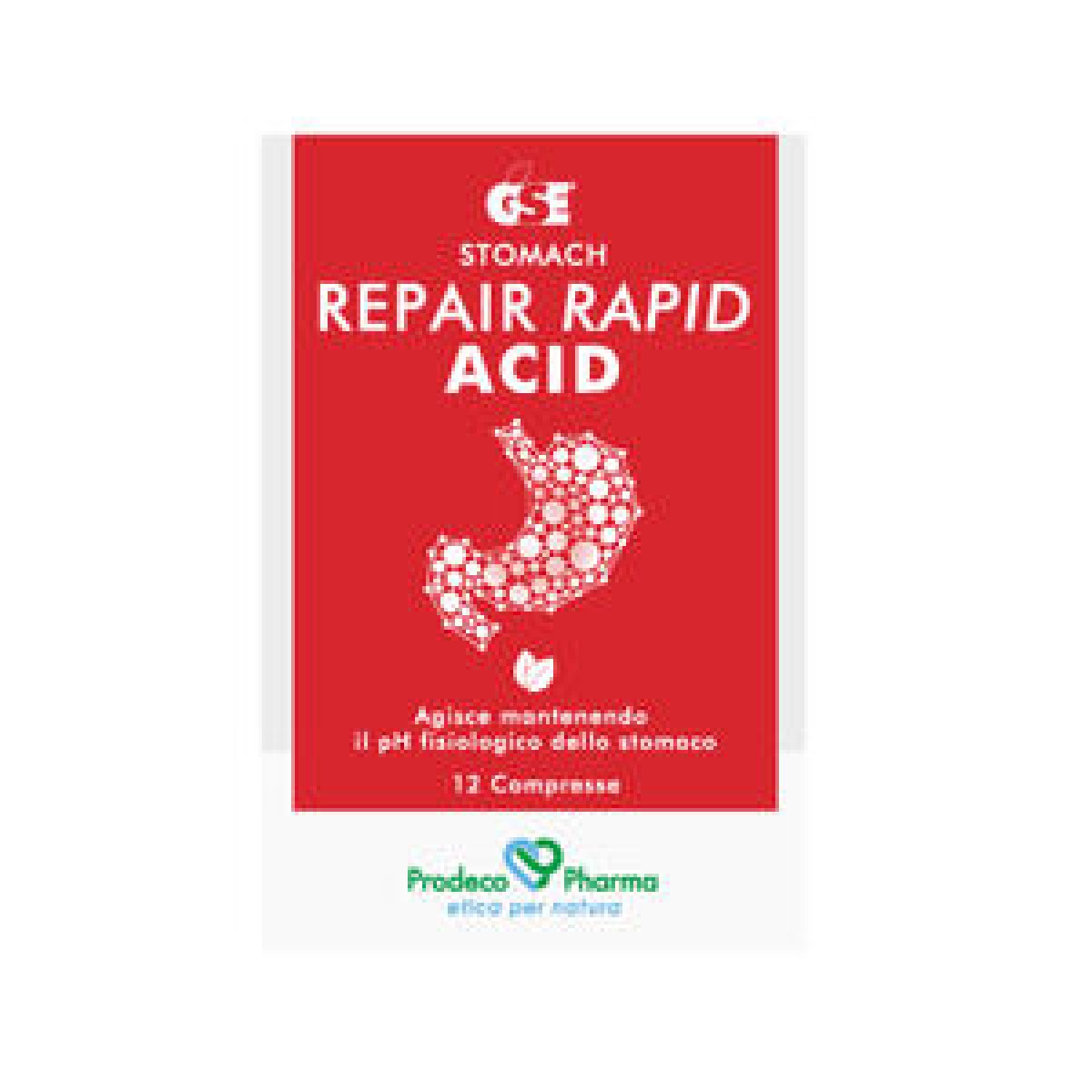 GSE Repair Acid Rapid 12 cpr - Prodeco Pharma Prodotto ad azione filmogena protettiva indicato in caso di iperacidità, bruciore gastrico e reflusso. 12 compresse deglutibili in blister.