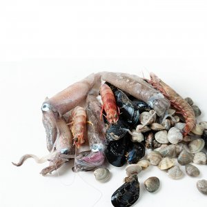 Misto per scoglio (0,5 kg per una persona) con vongole, cozze, calamari e mazzancolle