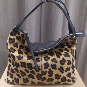 Borsa RIPANI pelle bifaccia(pelle nera e cavallino animalier) altezza 30 cm e larghezza cm 39